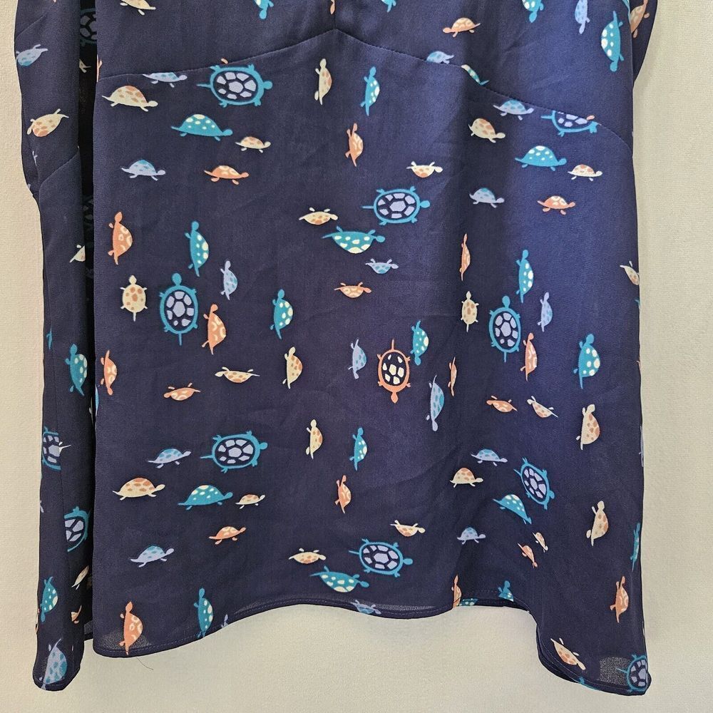 Anthropologie Maeve Womens Sz 4 Sheer Sleeveless Top Turtle‎ Terrapin Print Blue - Picture 4 of 10